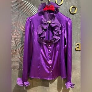 AJA Purple Ruffled Women's long sleeved statement blouse size M